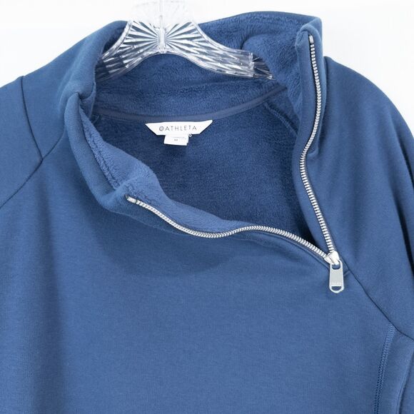 Athleta Cozy Karma ASYM Pullover Womens Medium Enchanted Blue Athleisure 383402 - Picture 7 of 16